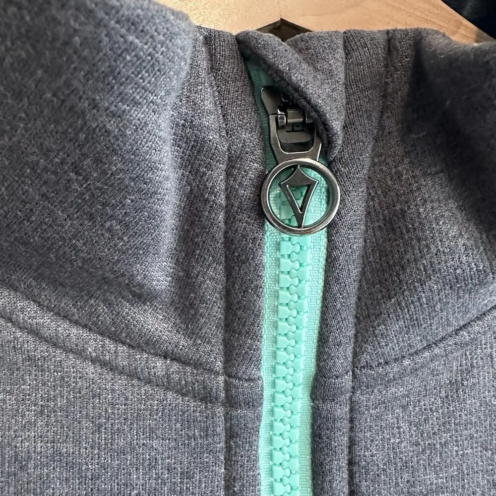Ivivva by Lululemon Full Zip Hooded Sweatshirt Jacket Cuffins 14 Gray Teal